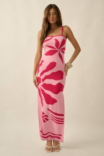 Tropical Floral Jacquard-Knit Maxi Cami Sweater Dress