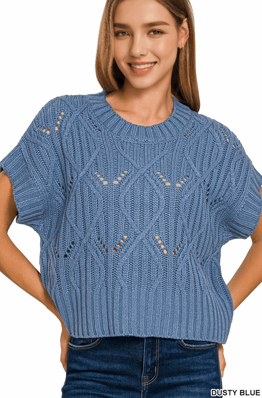 Cable Knit Short Sleeve Sweater