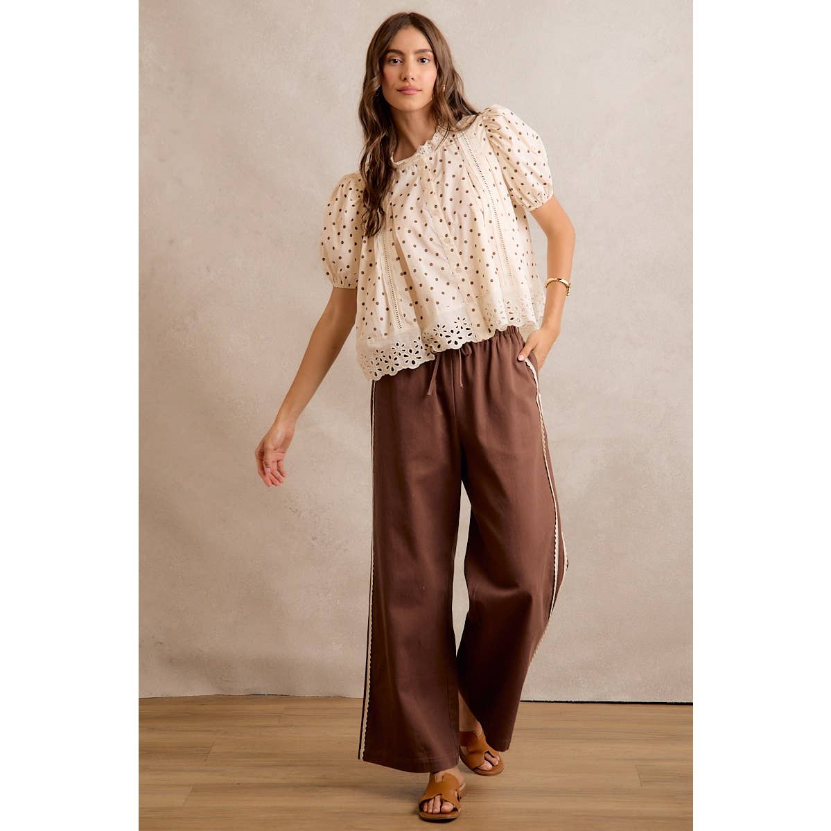 Polka Dot Cotton Lace Trim Blouse