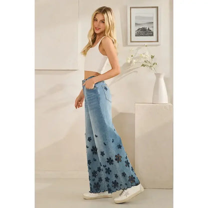 Washed Flower Cutouts Denim - Southern Sassy Boutique