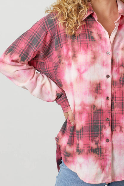 Bleach Dyed Plaid Shacket - Southern Sassy Boutique