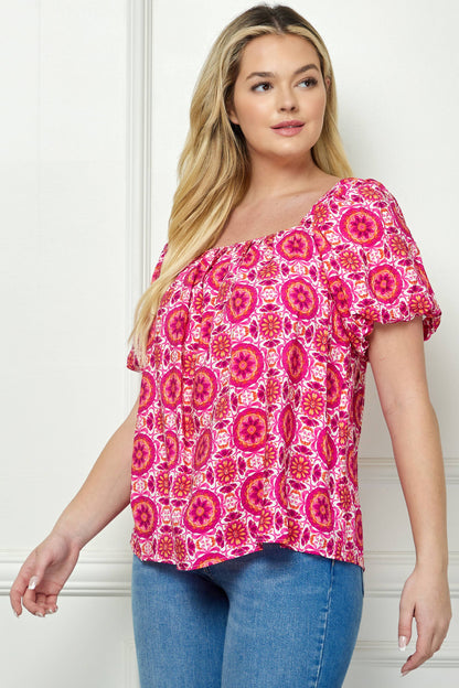 Curvy Bubble Sleeve Trapeze Blouse