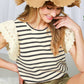 Lace Flutter Sleeve Striped Cotton Rib Knit Top