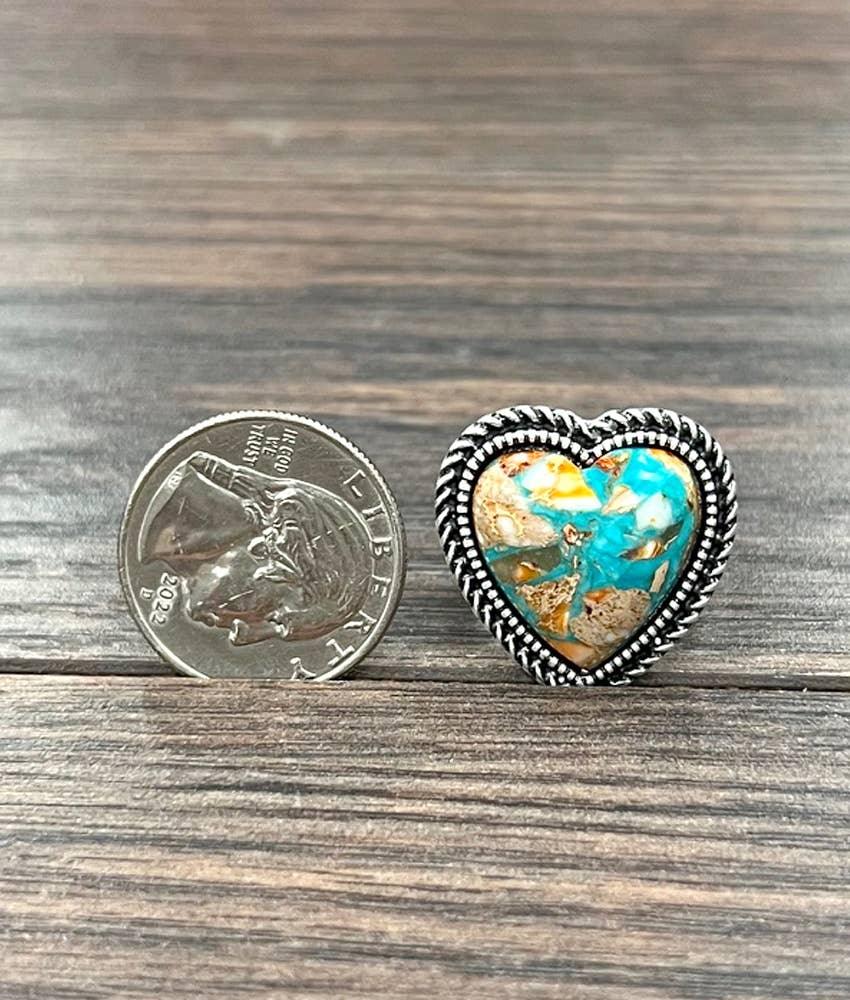 750517, Heart Gemstone Adjustable Ring - Southern Sassy Boutique