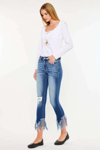 Mid Rise Hem Detail Ankle Skinny - KC9169D-OP - Southern Sassy Boutique
