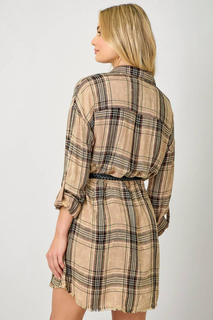 Washed Plaid Shirt Dress - Southern Sassy Boutique