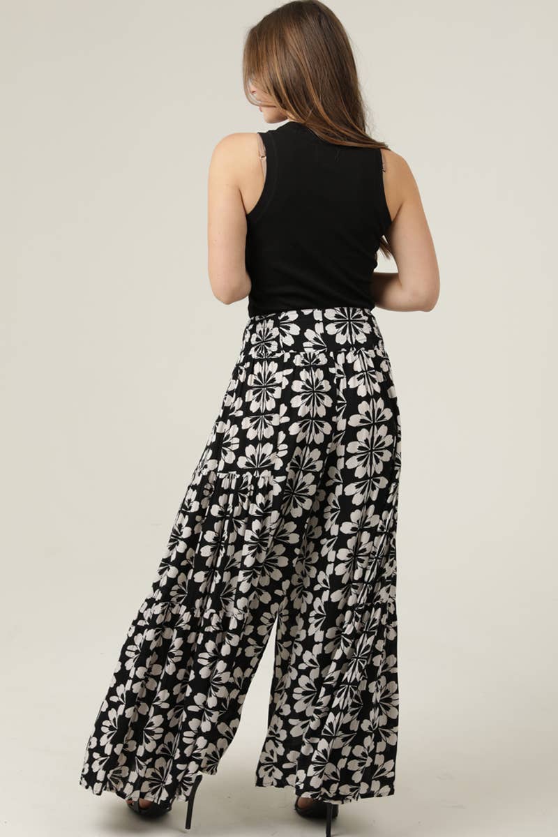 Boho Front Tie Waist Flower Print wide leg Pants