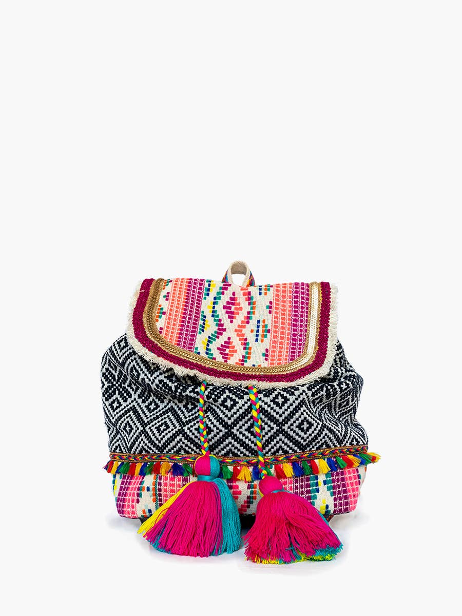 Magdelena Aztec Cotton Backpack w/ Tassels