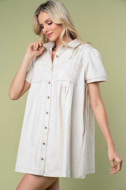 Short Sleeve Solid Denim Dress - Southern Sassy Boutique
