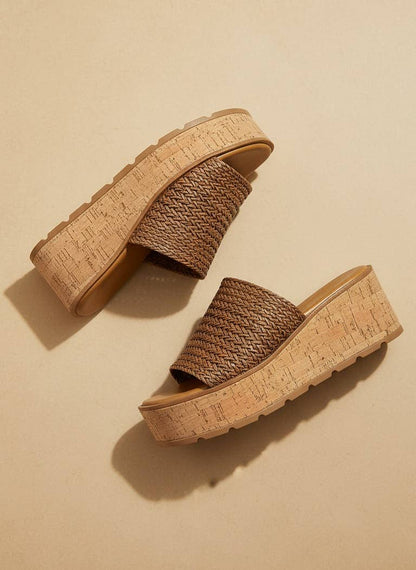 Braided Cork Platform Sandals