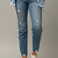 High Stretch Mid Rise Ripped Girlfriend Jeans