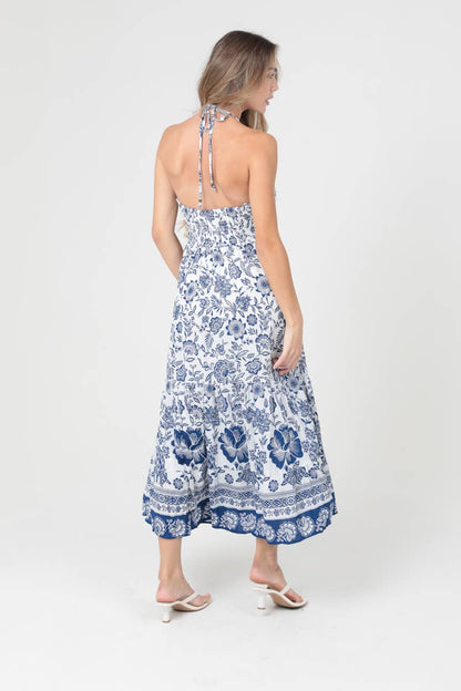 Printed Halter Neck Maxi Dress