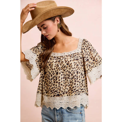 Leopard & Lace Square Neck Blouse