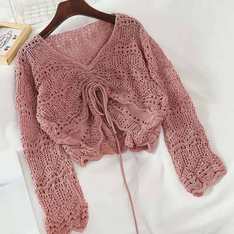 Hollow Knit Drawstring Pullover