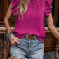 Crinkle Pleated Ruffle Mock Neck Top