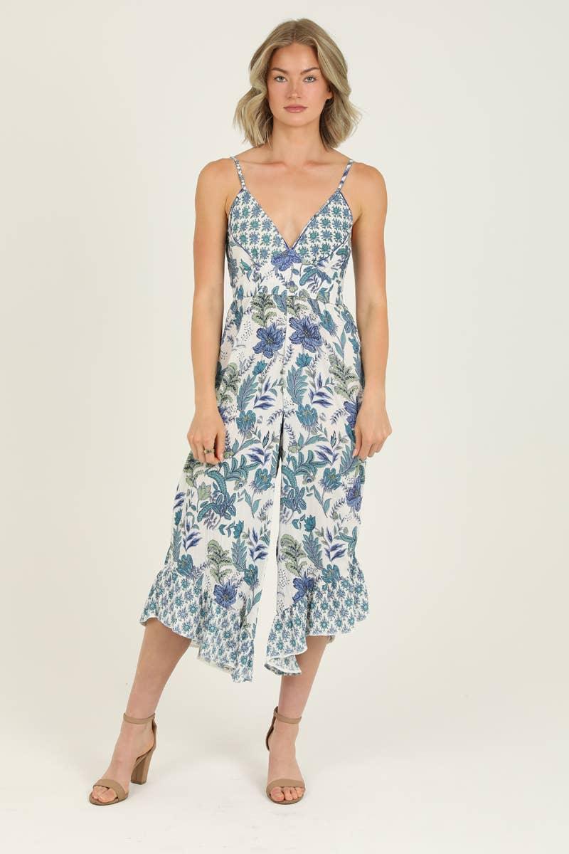 V NECK ANGLED HEM JUMPSUIT