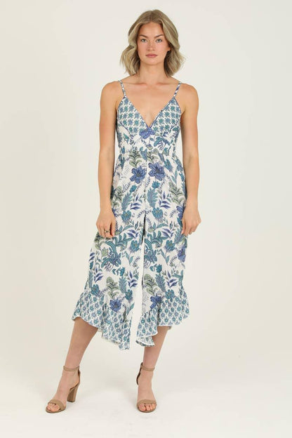 V NECK ANGLED HEM JUMPSUIT