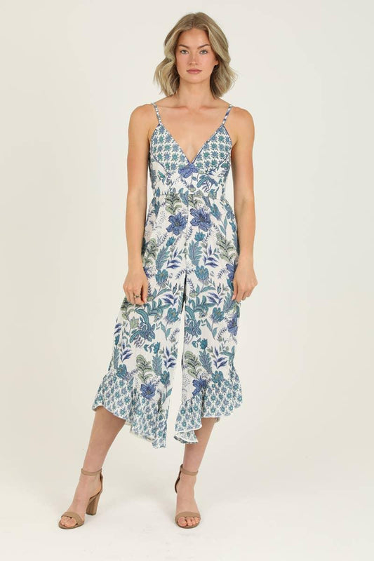 V NECK ANGLED HEM JUMPSUIT