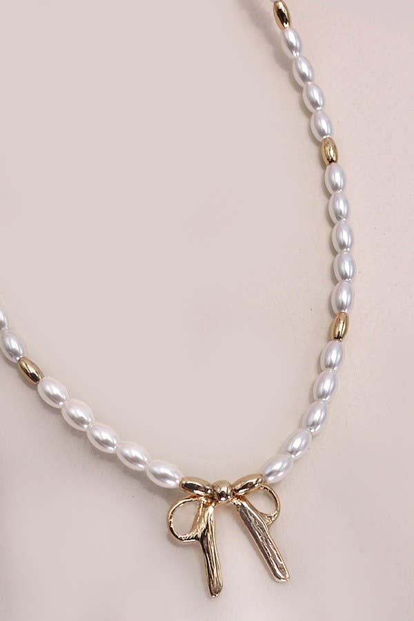 Bow Ribbon Pearl Necklace