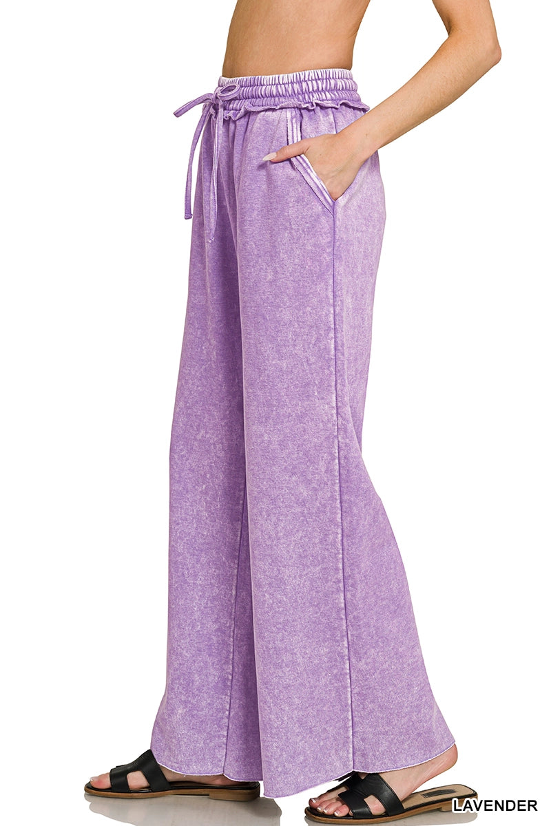 Acid Wash Fleece Palazzo Sweatpants