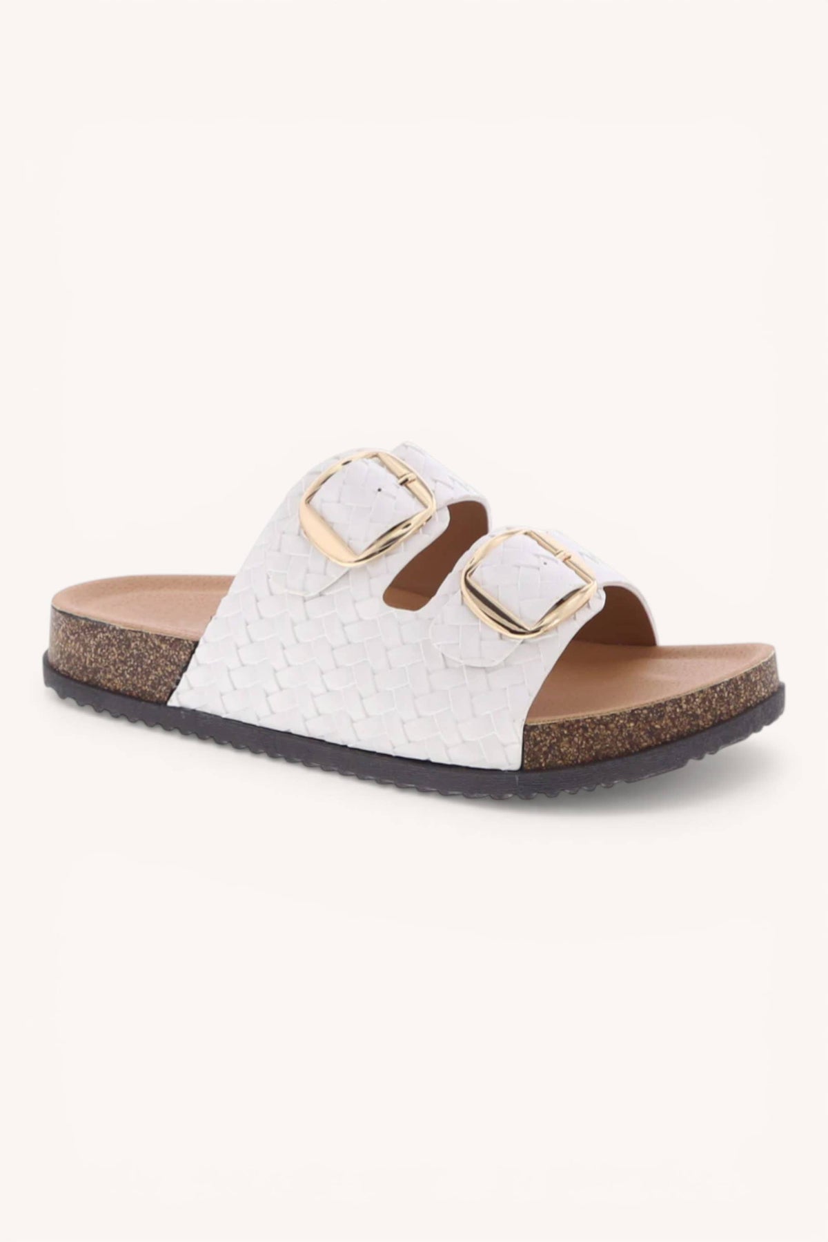 Woven Double Strap Slide Sandals Adjustable Buckle