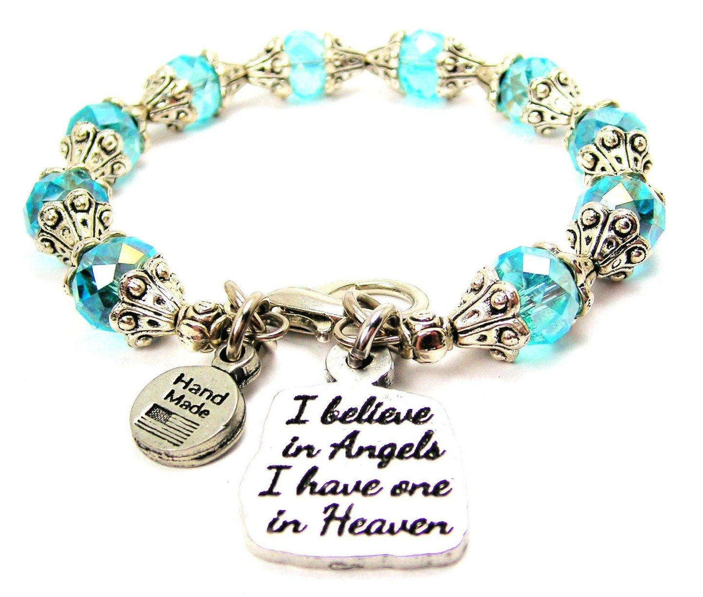 I Believe In Angels I Have One In Heaven Capped Crystal Bracelet - Southern Sassy Boutique