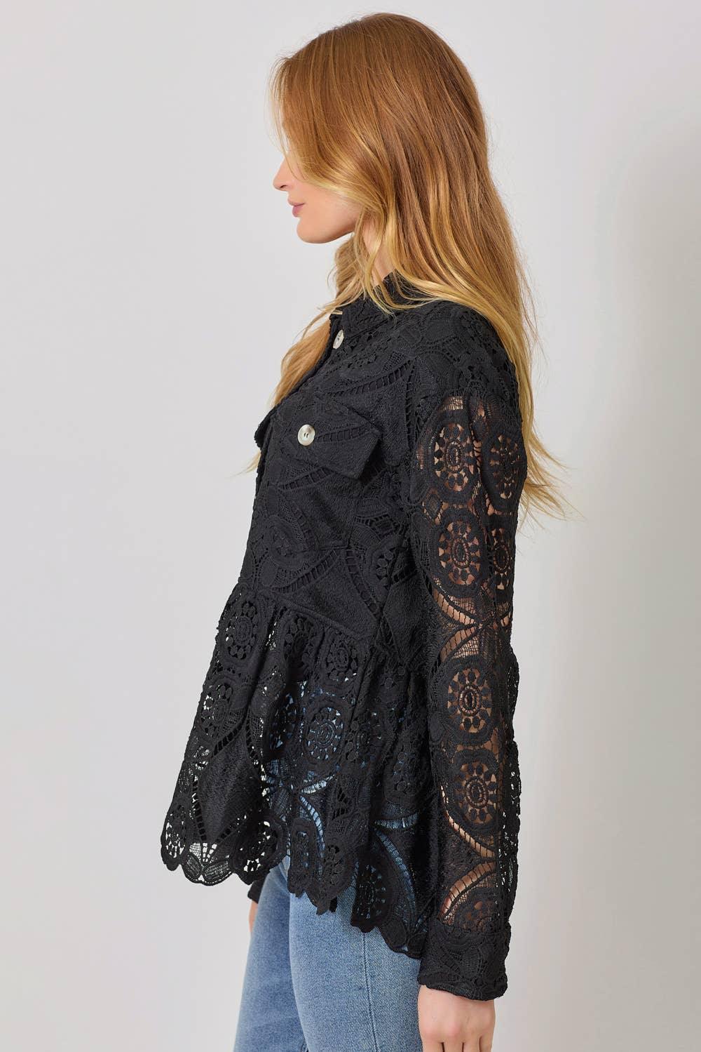 Lace Peplum Trucker Jacket - Southern Sassy Boutique