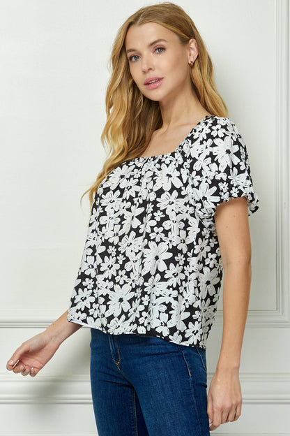 Short Bubble Sleeve Trapeze Blouse
