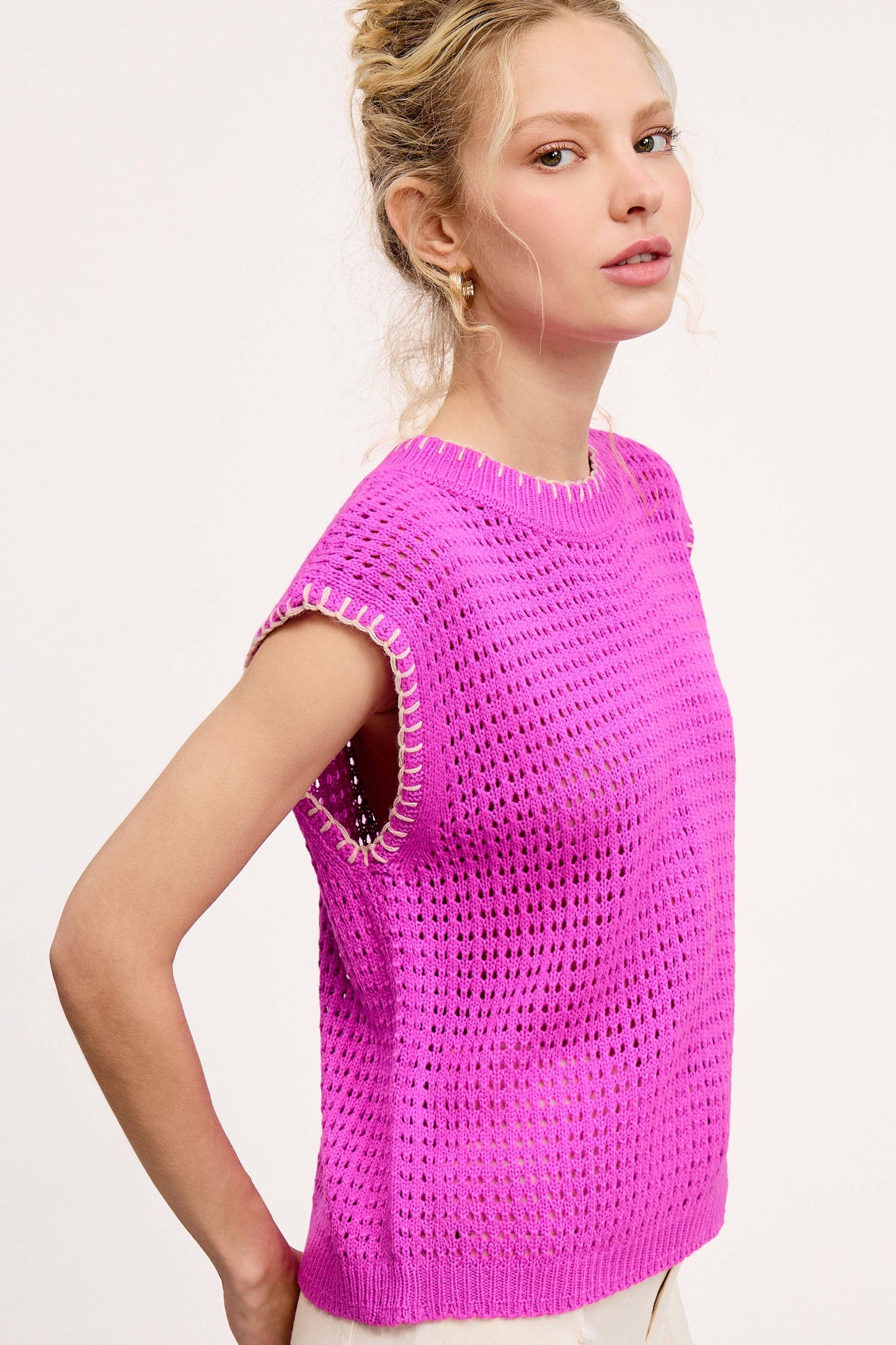 Crochet Knit Stitching Detailed Sleeveless Top - Southern Sassy Boutique