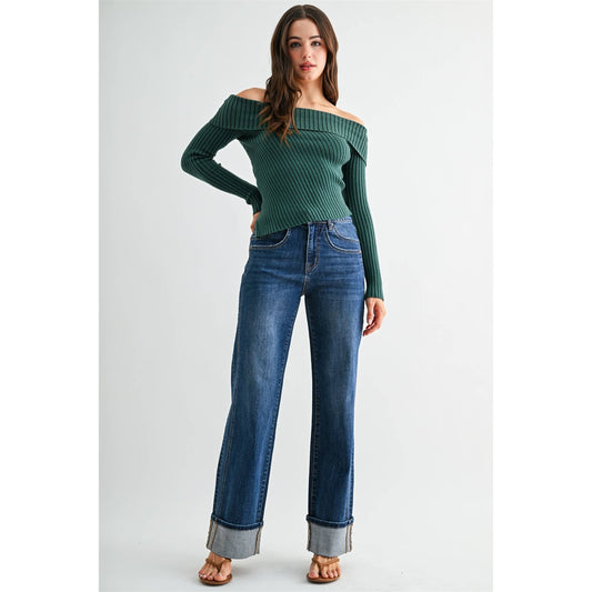 HIGH-RISE SLIM WIDE CUFFED LEG