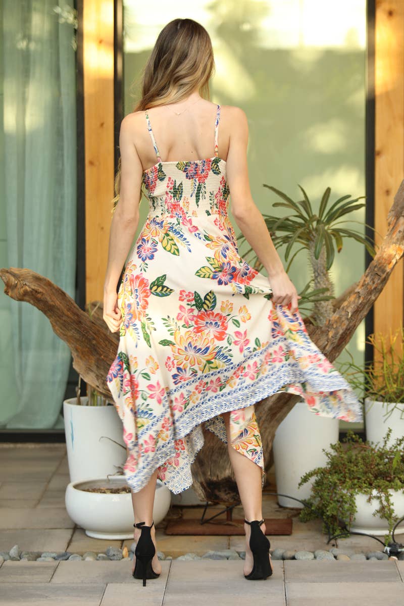 V Neck Twist Front Cut Out Hanky Hem Maxi Dress