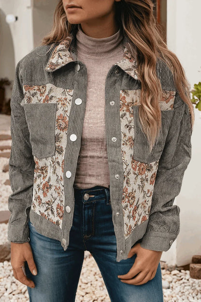 Ribbed Retro Floral Patchwork Shirt Style Jacket - Southern Sassy Boutique