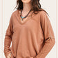 Textured Fabric Contrast Terry Long Sleeve Top