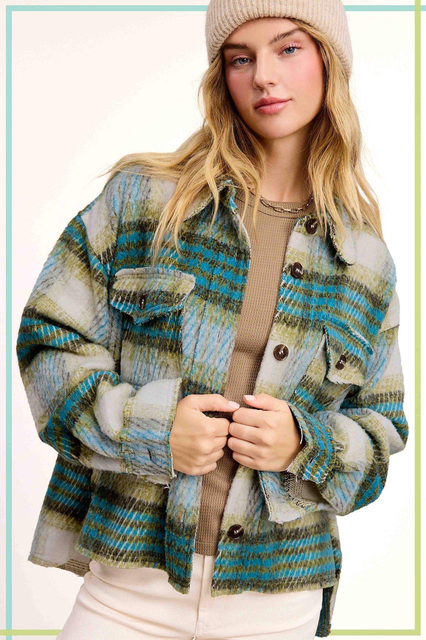 Plaid Patterned Soft Brushed Button-Down Jacket