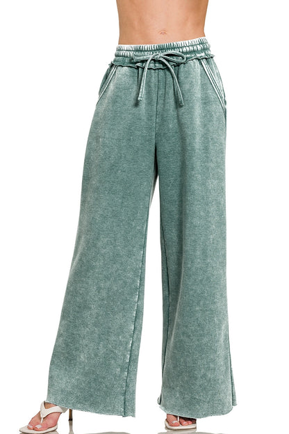 Acid Wash Fleece Palazzo Sweatpants