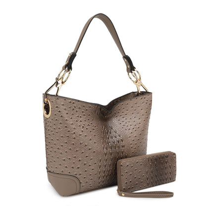 Ostrich & Croc Embossed Hobo Set w/ Wallet
