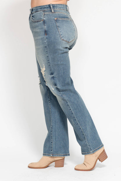 High Waisted Dad Straight Denim Jeans