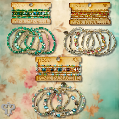 Square and round faceted bead bracelet stack