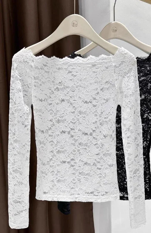 Off the shoulder Sheer Mesh Floral Lace Layering fitted Top - Southern Sassy Boutique