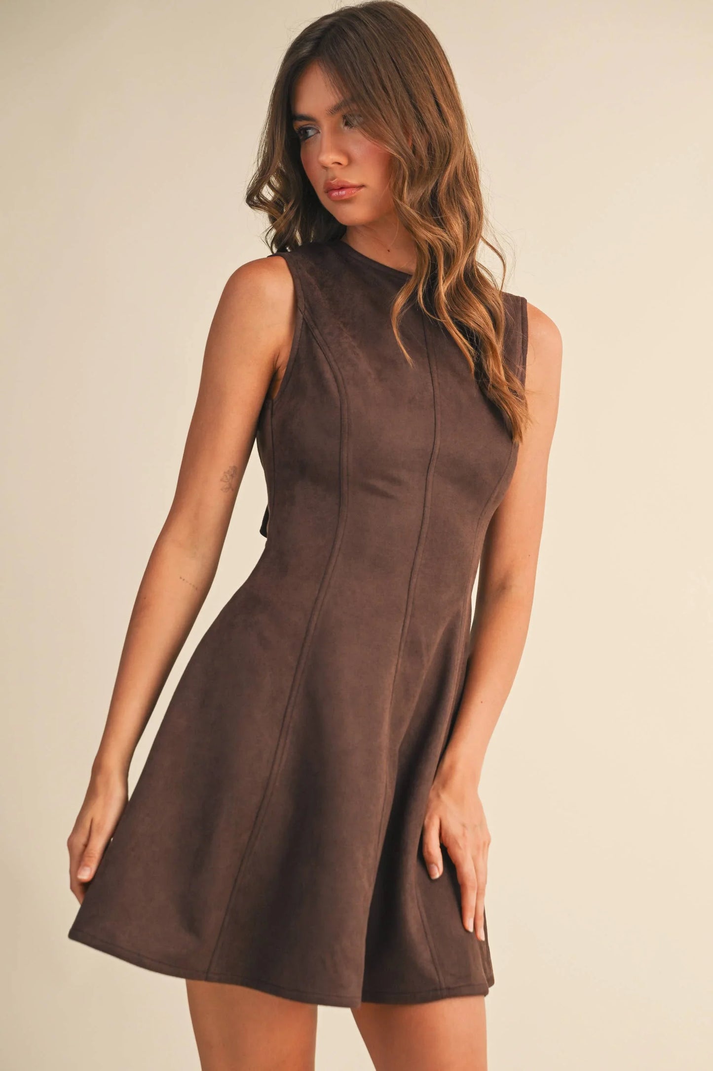 FAUX SUEDE BACKLESS A LINE MINI DRESS - Southern Sassy Boutique