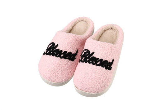 Ladies Plush BLESSED Theme Fashion Slippers