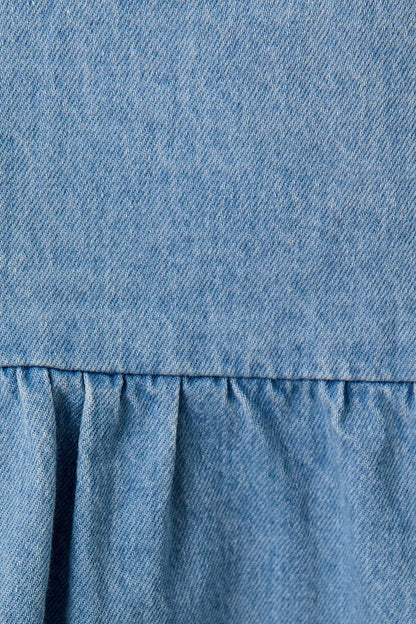 SQUARE NECK SIDE STRAPS LIGHTWEIGHT DENIM TOP