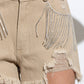 Distressed Frayed Detail Fringe Rhinestone Denim