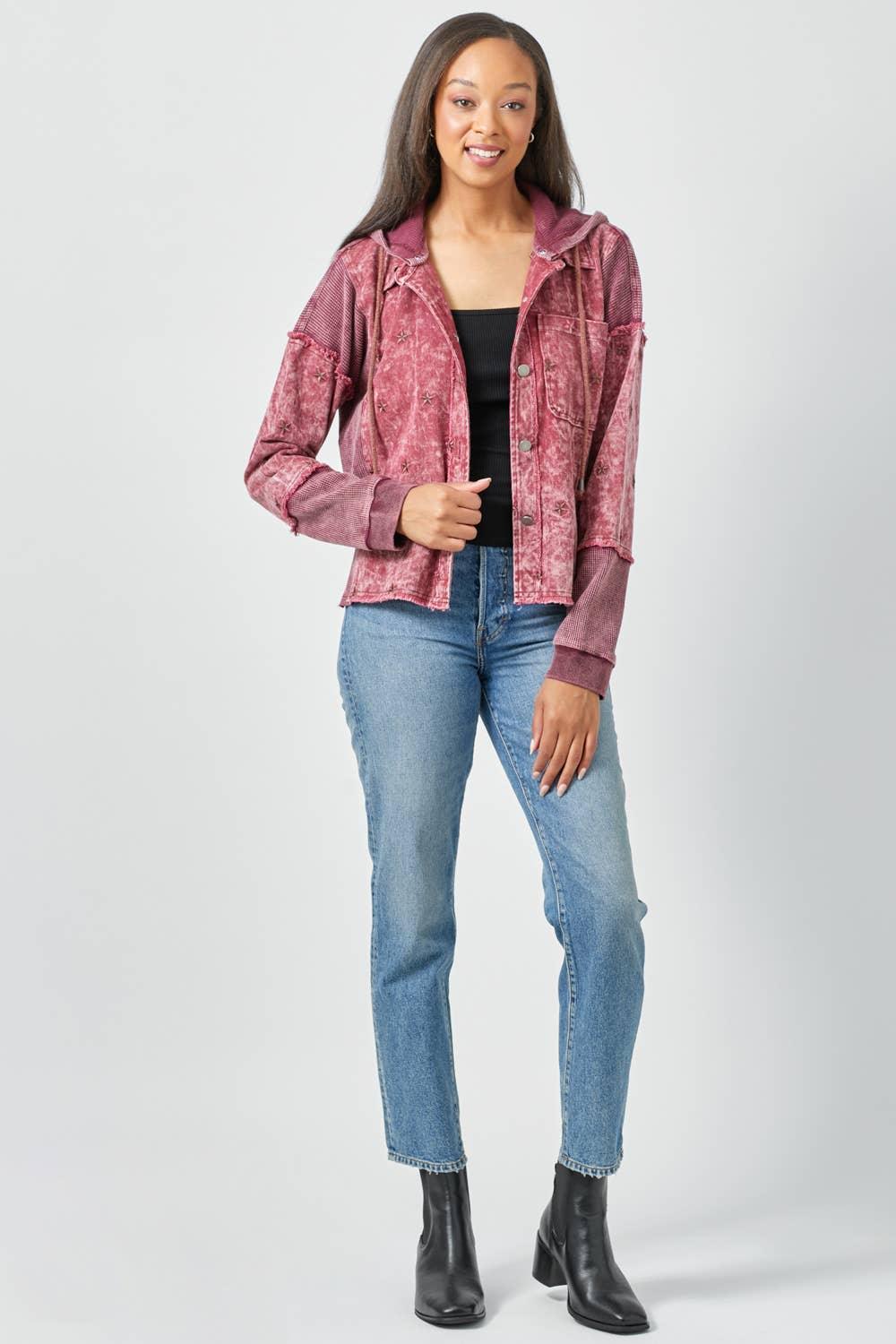 Star Embroidery Washed Jacket - Southern Sassy Boutique