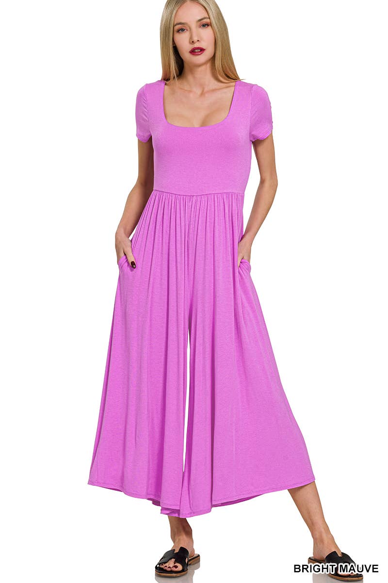 Double Layered Short Sleeve Jumpsuit with Pockets