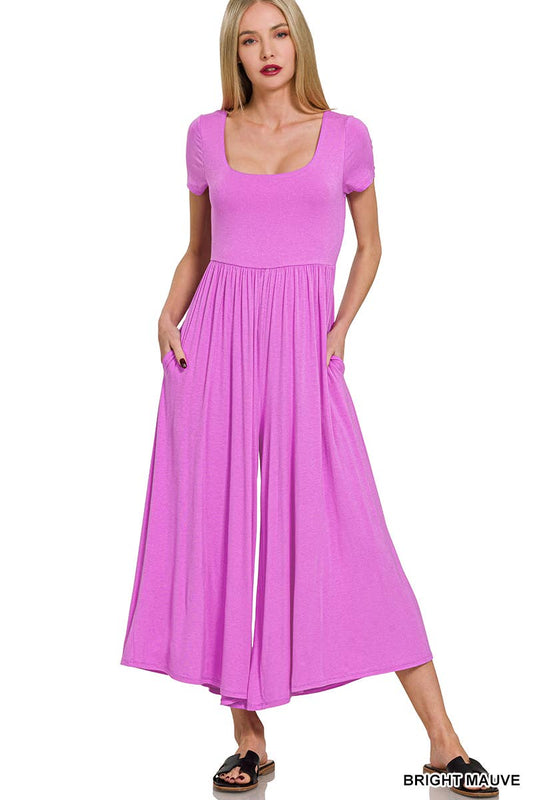 Double Layered Short Sleeve Jumpsuit with Pockets