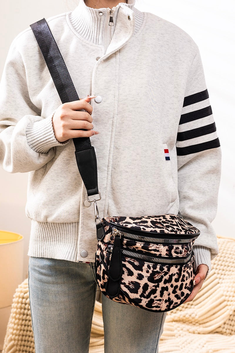 Leopard Print Double-Zipper Bum Bag