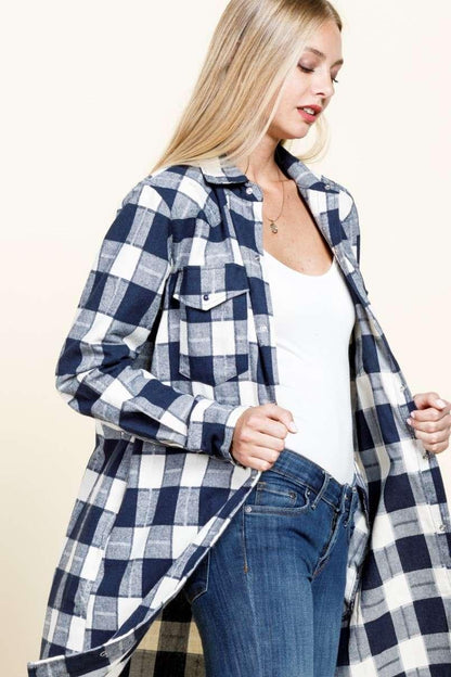 PLAID SNAP BUTTON DOWN CHEST POCKETED SHIRT - Southern Sassy Boutique