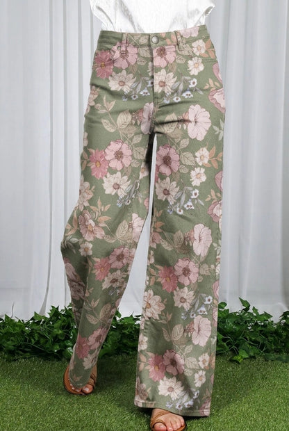 Floral Print Straight Leg Jean Pants