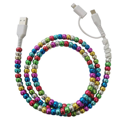 Metallic gloss Beaded Charging Cable 2 in 1 Phone Charger